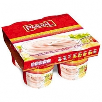 Pascual – Yogur de Fresa y Plátano Pasteurizado - 4 x 125 g