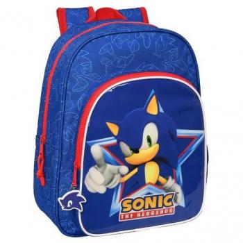 Mochila Infantil Adaptable a Carro Sonic 'Let's Roll' - Safta 26x34x11cm con Bolsillo Lateral Portabotellas, Hombreras Ergonómicas Acolchadas y