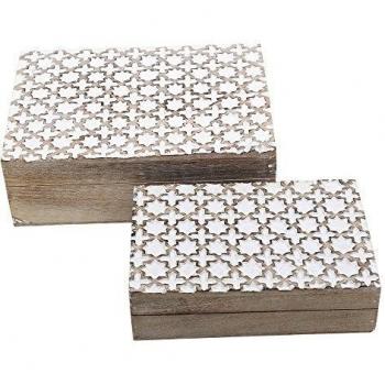 Store Indya, La decoracion elegante lamentable - Juego de 2 baratija de la joyeria de madera cajas de recuerdo multiproposito de almacenamiento de torax organizadores con apenado blanco Acabado