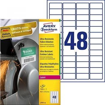 Etiquetas Ultra-Resistentes de Polietileno Avery Zweckform, 45,7 x 21,2 mm, Blancas, 1920 unidades