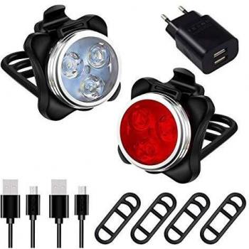 AMANKA LED Luz Delantera y Trasera Bicicleta, Luces Bicicleta Recargable LED Luz para Bicicleta por USB Conjunto para Bicicleta 4 Modo 650mAh Reflector Bici Seguridad Faro de Señal