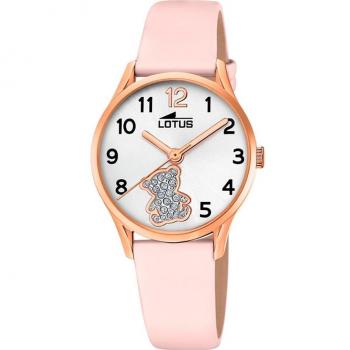Reloj Lotus Junior 18407/E para Niña, Acero IP Rosé con Dibujo de Oso en Esfera y Correa de Piel Rosa