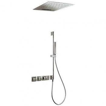 Kit de ducha termostático empotrado Block System Colors, 3 vías, rociador ducha inox a techo, barra deslizante, volante, 50 x 50 x 82,8 centímetros, color acero
