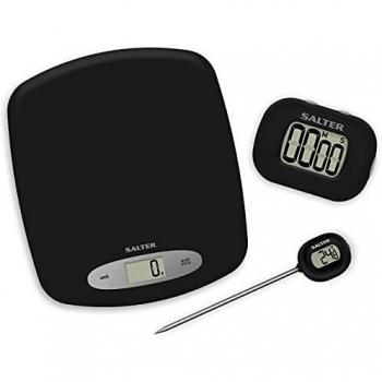 Salter 1008 GSBKXR Kit de báscula Digital, Timer y termómetro de Alimentos, plastico, Negro, 24x21.5x3.5 cm