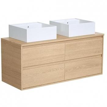 Mueble de baño suspendido con doble lavabo - Chapado en roble - 120 cm - MILIPAM