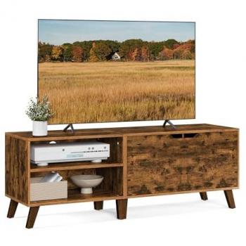 Mueble de TV de 140 cm con 2 Puertas y Estantes Ajustables, Soporte para Televisores de hasta 65 Pulgadas, Ideal para Salón, Comedor y Dormitorio, Marrón Rústico