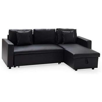 Sofá cama de polipiel negro Clark 3 plazas reversible y cómodo