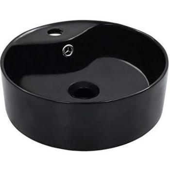 vidaXL Lavabo con Rebosadero Baño Servicio Fregadero Piezas de Fontanería Bricolaje Instalación Decoración Aseo Grifería Casa 36x13 cm Cerámica Negro