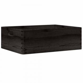 Black Solid Pine Wooden Box with Handles - 40x30x13 cm Rustic Storage Solution