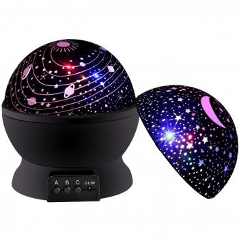 Lámpara con proyector de estrellas y lunas para el techo, en color negro