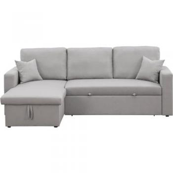 Sofá rinconera convertible/reversible Alain con cofre - 3 plazas - Gris claro