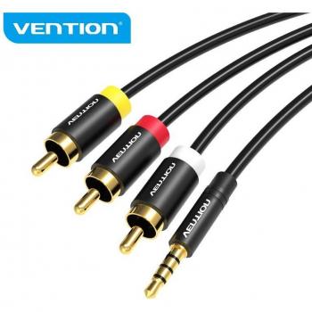Cable de vídeo y audio Vention 3,5 mm a RCA macho estéreo para videocámara y smartphones - 1.5m negro