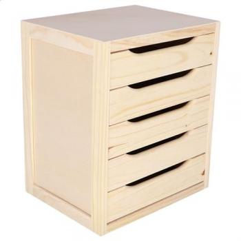 Cajonera de Madera de Pino Sin Barniz con 5 Cajones - 39x45x30 cm