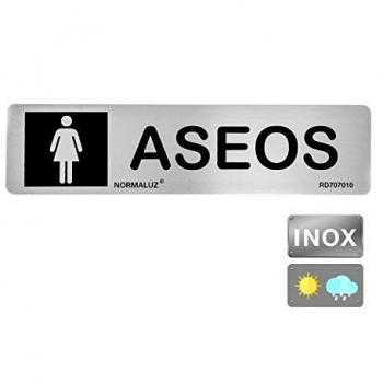 Normaluz RD707010 - Señal Adhesiva Rectangular Aseos Mujer Acero inoxidable Adhesivo 0,8 mm 5x20 cm