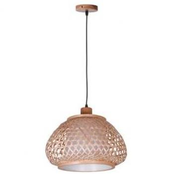 Lámpara Colgante Regulable de Madera y Paja 40W Ø30 cm para Comedor y Dormitorio