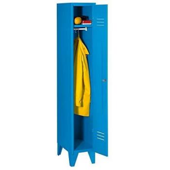 Taquilla de acero Wolf 926992 con patas, ancho total 300 mm, puertas de pared completa, color azul claro