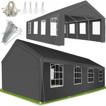 Carpa Mamut Tectake 8 x 4 m con sistema de clic, estable e impermeable, estructura robusta de acero con revestimiento en polvo, lona impermeable resistente a rayos UVA y anti-desgarros