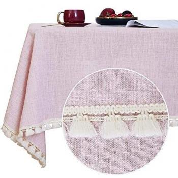Deconovo Mantel Rectangular de Cocina Moderno Efecto Lino Tela Decorativo 137x200cm Rosa