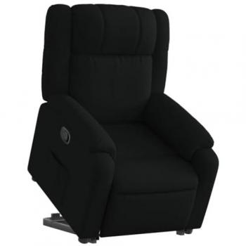 Sillón Reclinable Elevable Tela Negro con Respaldo y Reposabrazos, Sillón Orejero de Relax para Descanso y TV, Asiento Ajustable