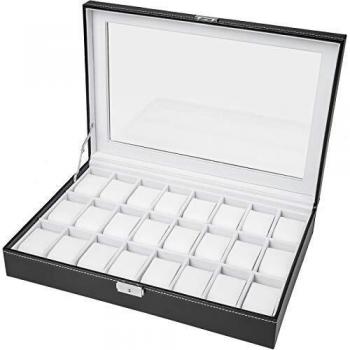 TecTake Caja de cuero artificial para relojes - Ventanilla de cristal