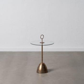 Mesa auxiliar dorada de cristal y hierro, dimensiones 40 x 40 x 66 cm