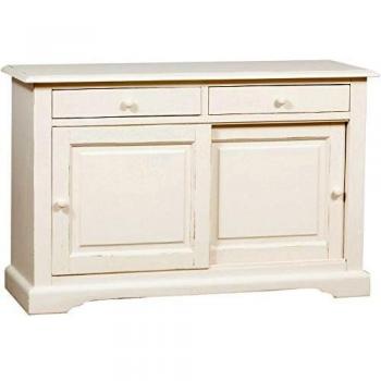 Aparador Country de madera maciza de tilo con acabado blanco envejecido 142x50x90 cm