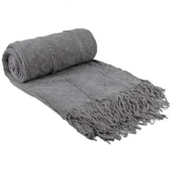 Manta Romimex Gris Con Flecos 130 x 200 x 1 cm