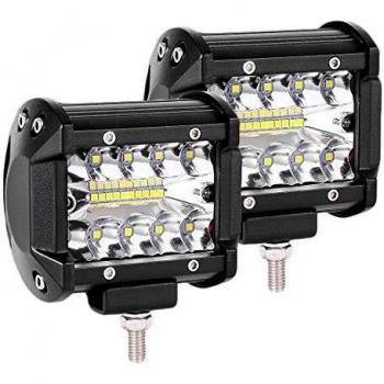 LTPAG 2pcs Focos LED Tractor, 4 120W 12000LM Faros Trabajo LED 12V-24V Foco LED para Tractores IP68 Impermeable Luz de Niebla para Coche,SUV, UTV, ATV, Off-road,Camión,Moto,Barco - Garantía de 2 años