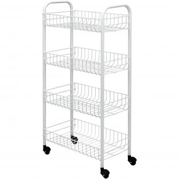 Carro Verdulero Metaltex Pisa de 4 Estantes con Ruedas, Color Blanco, Dimensiones 84x41x23 cm