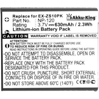 Akku-King batería compatible Casio NP-120, NP-120DBA - Li-Ion 630mAh