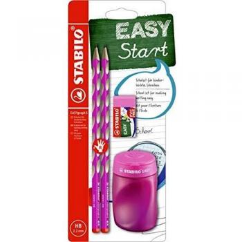 Set Escolar STABILO EASYgraph S Rosa Ergonómico para Diestros con Goma y Sacapuntas