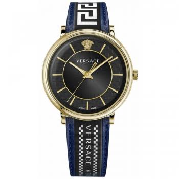 Versace V-Circle Men's Watch Blue Leather, Yellow, ONE SIZE
