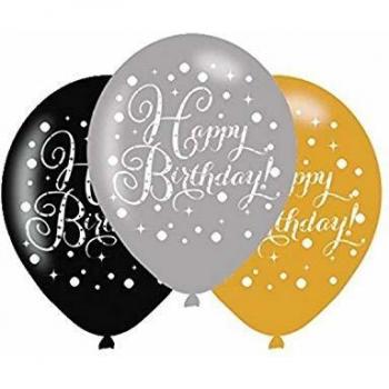 Happy Birthday Balloons Black Silver Gold by Amscan