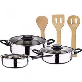 PACK BATERÍA DE COCINA 5 PIEZAS + SET 3PC UTENSILIOS DE COCINA EN BAMBÚ