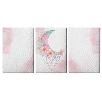 Impresión sobre Lienzo Luna de Epikasa, Poliéster y Madera, Blanco, Rosa y Azul, 130x3x60 cm