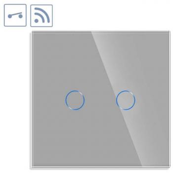 Interruptor Conmutador Táctil Doble WiFi KOOB Frontal Cristal Gris