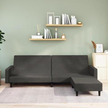 Sofá cama de 2 plazas con taburete para pies en terciopelo gris oscuro