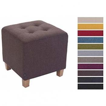 Taburete Bajo Pharao Acolchado en Tela, Color Marrón, 46cm de Altura con Patas de Madera