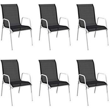 vidaXL 6X Sillas de Comedor de Jardín Textilene Acero Negro Asientos Exterior