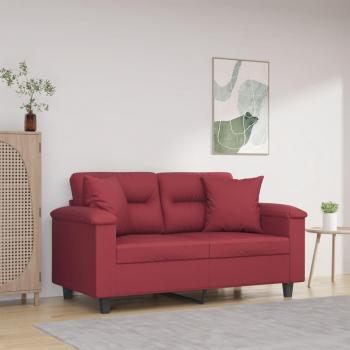 Sofá de 2 Plazas en Cuero Sintético Rojo Tinto con Cojines, 120 cm