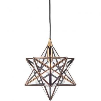Colgante Ilario de latón envejecido con cristal, 1 bombilla, altura de 33 cm