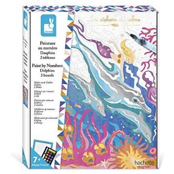 Kit Creativo Infantil Janod - Pintura por Números Delfines 2 Tableros Aquarela 7+