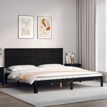 Estructura de cama con cabecero de madera maciza negra 200x200 cm