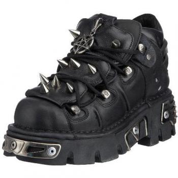 New Rock Women's Black Leather Lace-Up Ankle Boots M-110-S1 Size 39