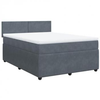 Cama Box Spring con colchón de terciopelo gris oscuro 140x190 cm