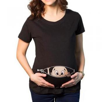 MEIHAOWEI Baby Zipper camiseta impresa Embarazo embarazadas camisetas de maternidad negro 3XL