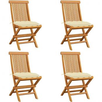 Sillas de jardín 4 uds madera de teca con cojines crema