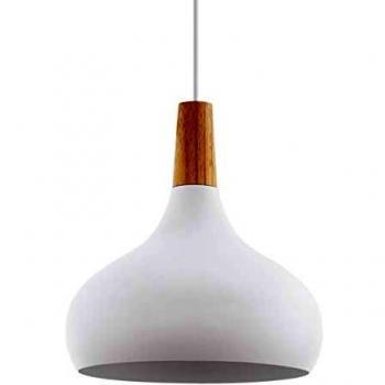 Lámpara Colgante Moderna Eglo Sabinar 28 cm, Acero Blanco y Madera, E27