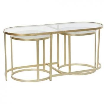 Juego de 3 Mesitas DKD Home Decor Dorado, Cristal, Metal, 100 x 40 x 45 cm