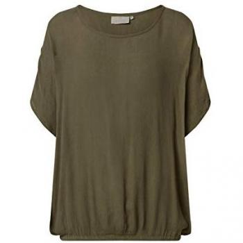 Kaffe Amber Stanley Women's Short Sleeve Blouse with Elastic Hem, Loose Fit, Dark Green